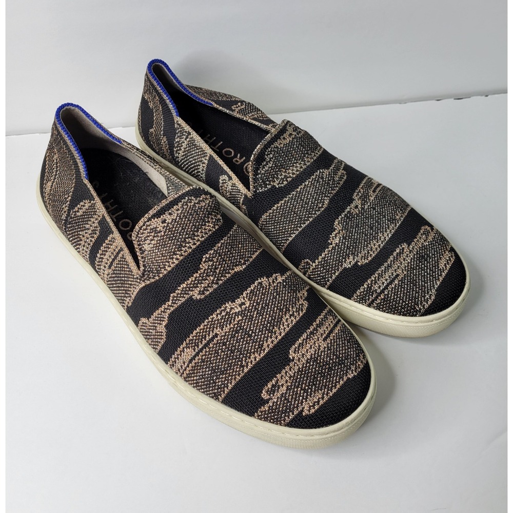 Rothys The Sneaker Womens‎ 9 Metallic Zebra Stripe Knit Slip On Shoes Black Gold